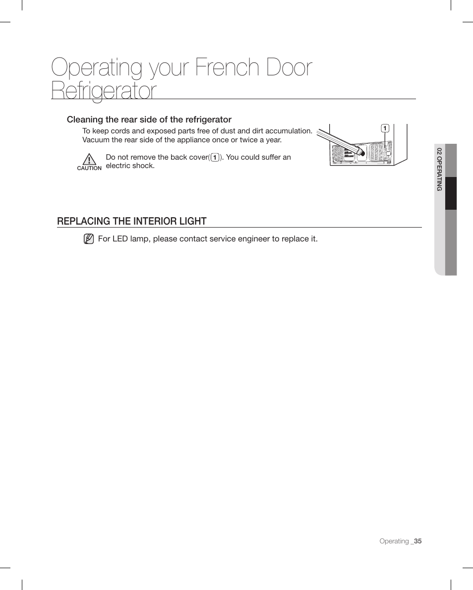 Replacing the interior light, Operating your french door refrigerator | Samsung RFG298AARS-XAA User Manual | Page 35 / 42