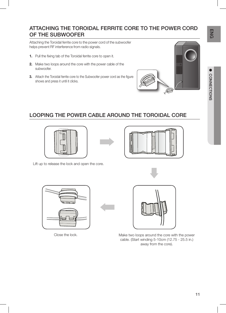 Looping the power cable around the toroidal core | Samsung HW-FM45C-ZA User Manual | Page 11 / 26