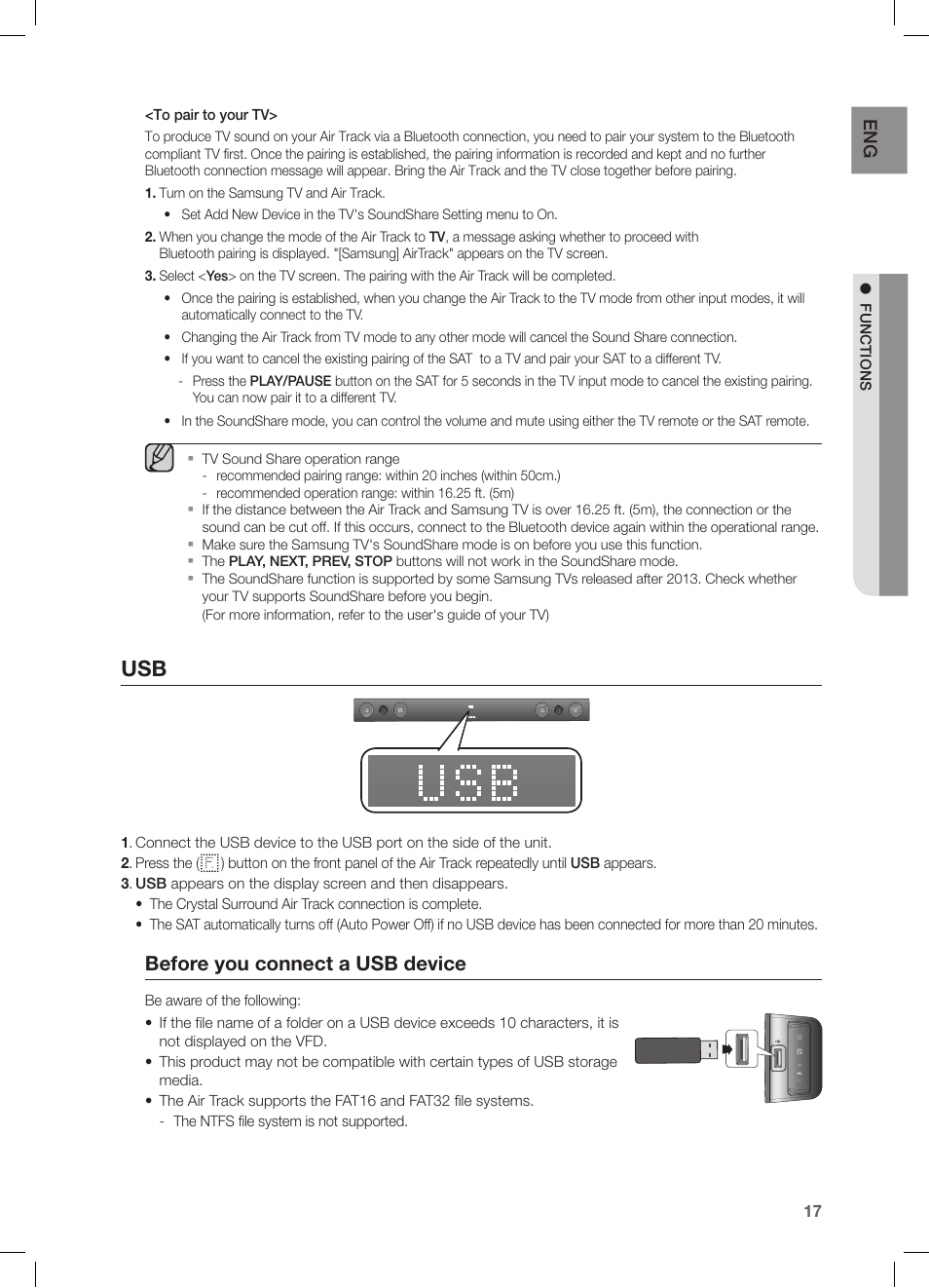 Before you connect a usb device | Samsung HW-FM45C-ZA User Manual | Page 17 / 26