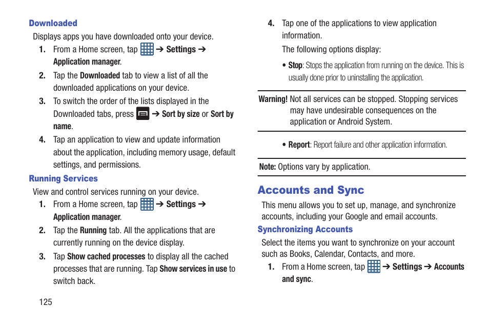 Accounts and sync | Samsung SGH-I747RWAATT User Manual | Page 132 / 235