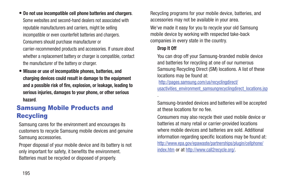 Samsung mobile products and recycling | Samsung SGH-I747RWAATT User Manual | Page 202 / 235