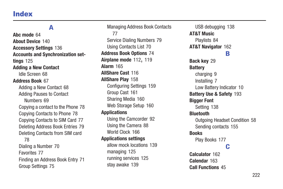 Index | Samsung SGH-I747RWAATT User Manual | Page 229 / 235