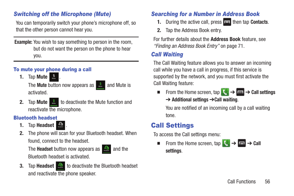 Call settings | Samsung SGH-I747RWAATT User Manual | Page 63 / 235