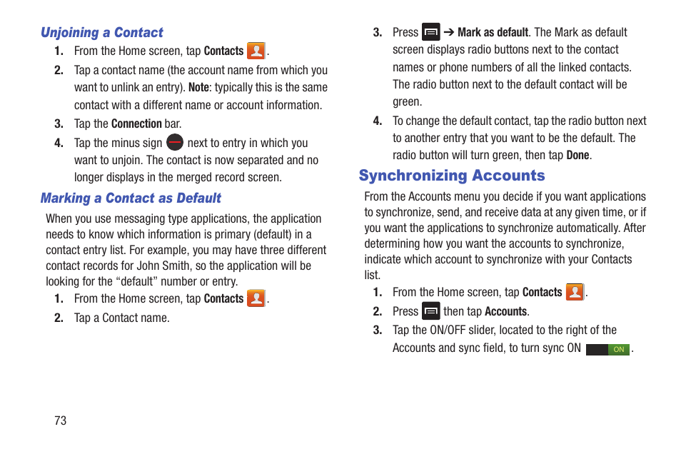 Synchronizing accounts | Samsung SGH-I747RWAATT User Manual | Page 80 / 235