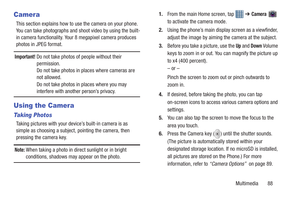 Camera, Using the camera, Camera using the camera | Samsung SGH-I747RWAATT User Manual | Page 95 / 235