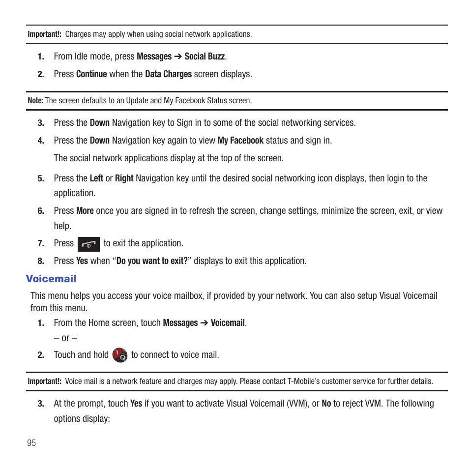 Voicemail | Samsung SGH-T669AAATMB User Manual | Page 98 / 217