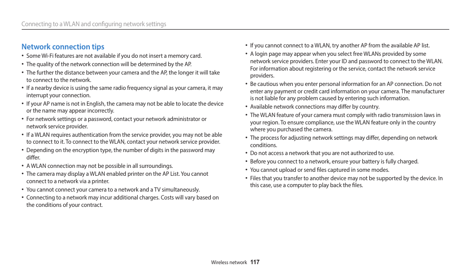 Network connection tips | Samsung EC-WB350FBPWUS User Manual | Page 118 / 172