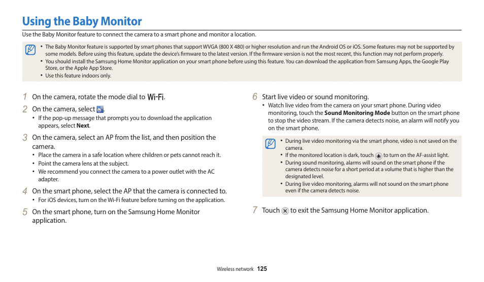 Using the baby monitor | Samsung EC-WB350FBPWUS User Manual | Page 126 / 172