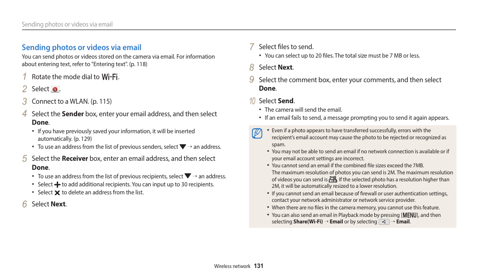 Sending photos or videos via email | Samsung EC-WB350FBPWUS User Manual | Page 132 / 172