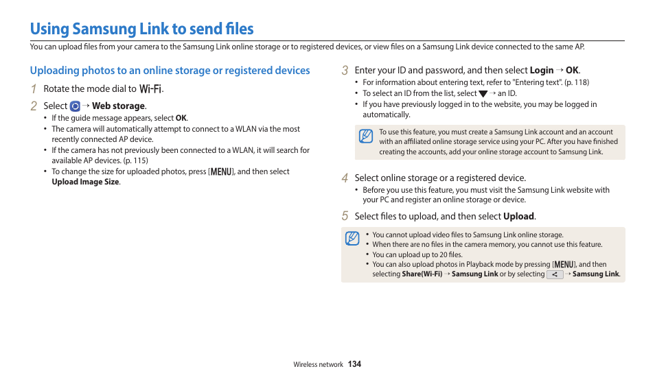 Using samsung link to send files | Samsung EC-WB350FBPWUS User Manual | Page 135 / 172