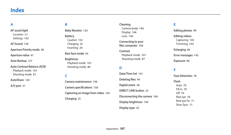 Index | Samsung EC-WB350FBPWUS User Manual | Page 168 / 172