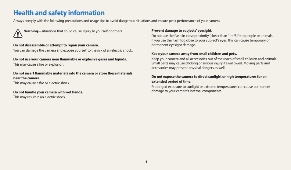 Health and safety information | Samsung EC-WB350FBPWUS User Manual | Page 2 / 172