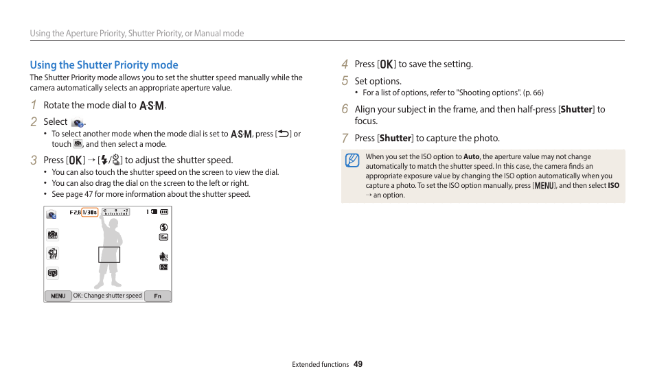Using the shutter priority mode | Samsung EC-WB350FBPWUS User Manual | Page 50 / 172