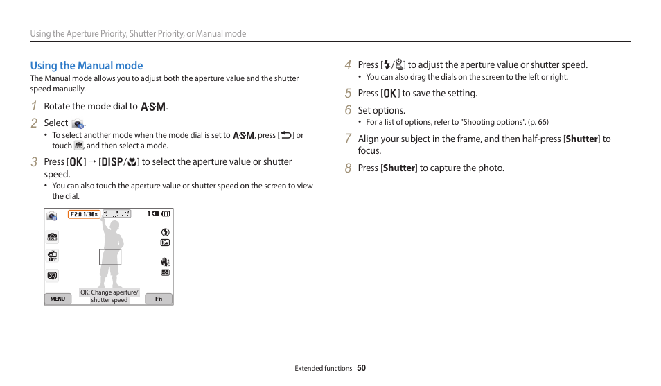 Using the manual mode | Samsung EC-WB350FBPWUS User Manual | Page 51 / 172