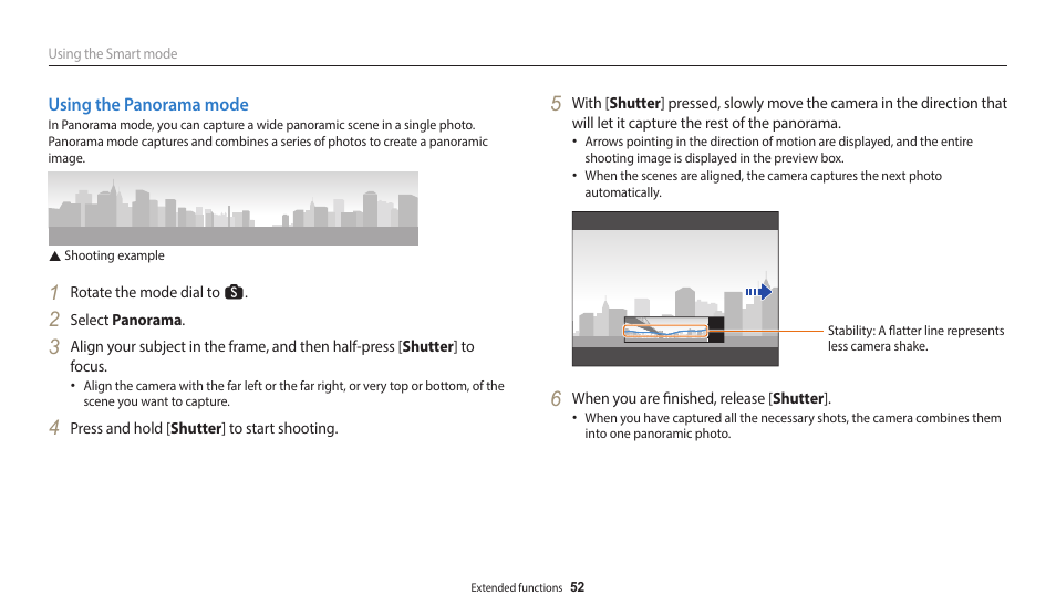 Using the panorama mode | Samsung EC-WB350FBPWUS User Manual | Page 53 / 172