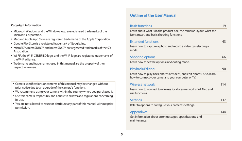 Outline of the user manual | Samsung EC-WB350FBPWUS User Manual | Page 6 / 172