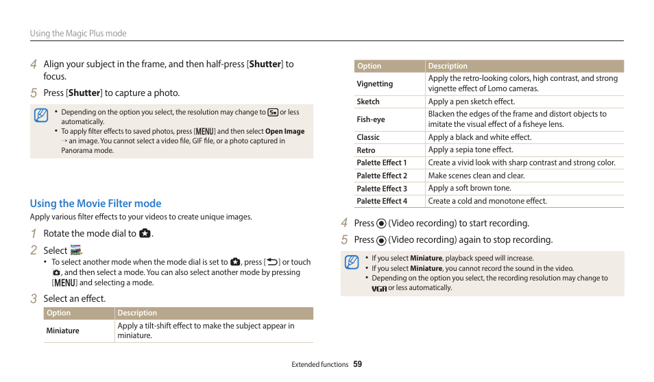 Using the movie filter mode | Samsung EC-WB350FBPWUS User Manual | Page 60 / 172