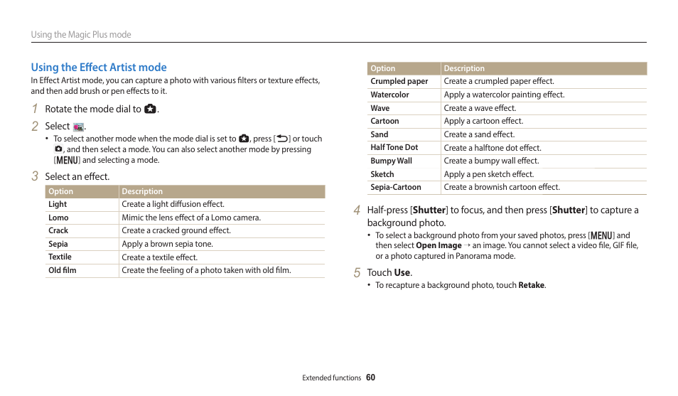 Using the effect artist mode | Samsung EC-WB350FBPWUS User Manual | Page 61 / 172