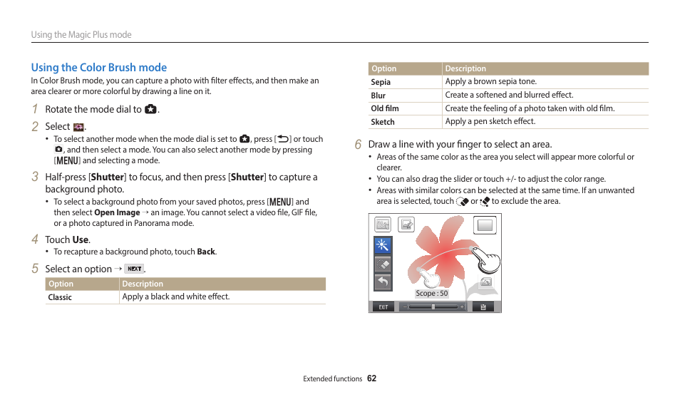 Using the color brush mode | Samsung EC-WB350FBPWUS User Manual | Page 63 / 172