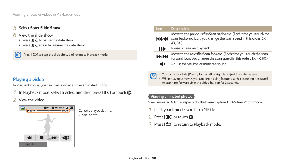 Playing a video | Samsung EC-WB350FBPWUS User Manual | Page 99 / 172