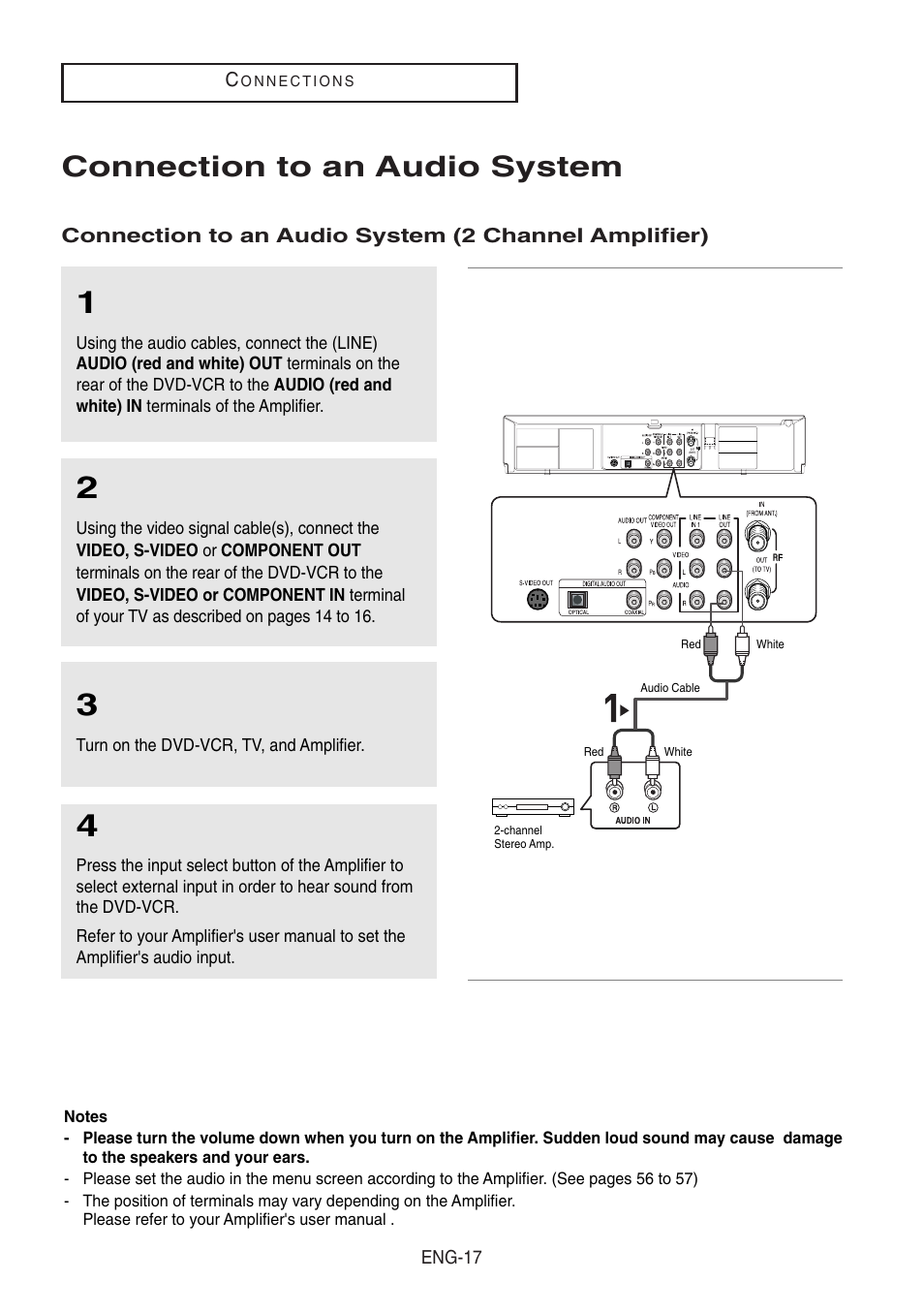 Connection to an audio system | Samsung DVD-V8500-XAA User Manual | Page 17 / 87