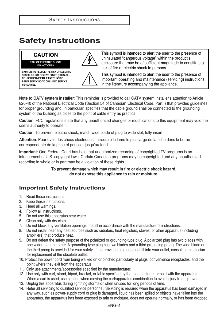 Safety instructions, Important safety instructions, Caution | Samsung DVD-V8500-XAA User Manual | Page 2 / 87