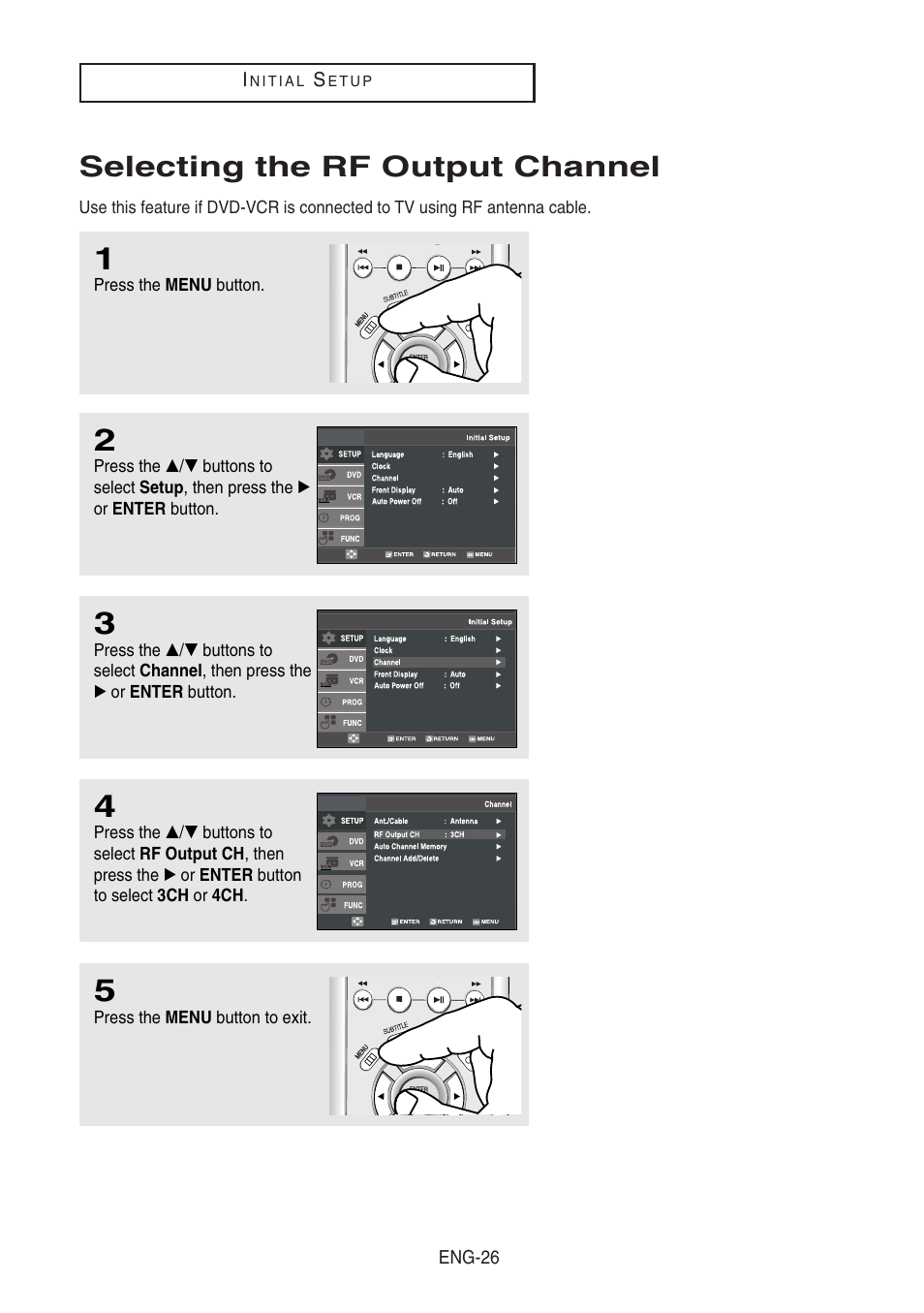 Selecting the rf output channel | Samsung DVD-V8500-XAA User Manual | Page 26 / 87