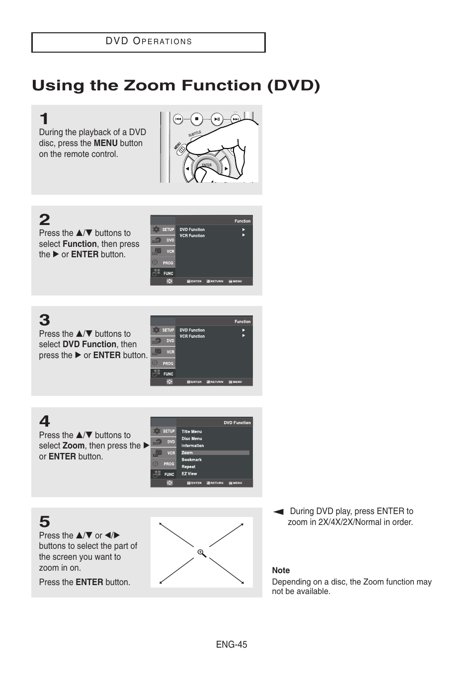 Using the zoom function (dvd) | Samsung DVD-V8500-XAA User Manual | Page 45 / 87