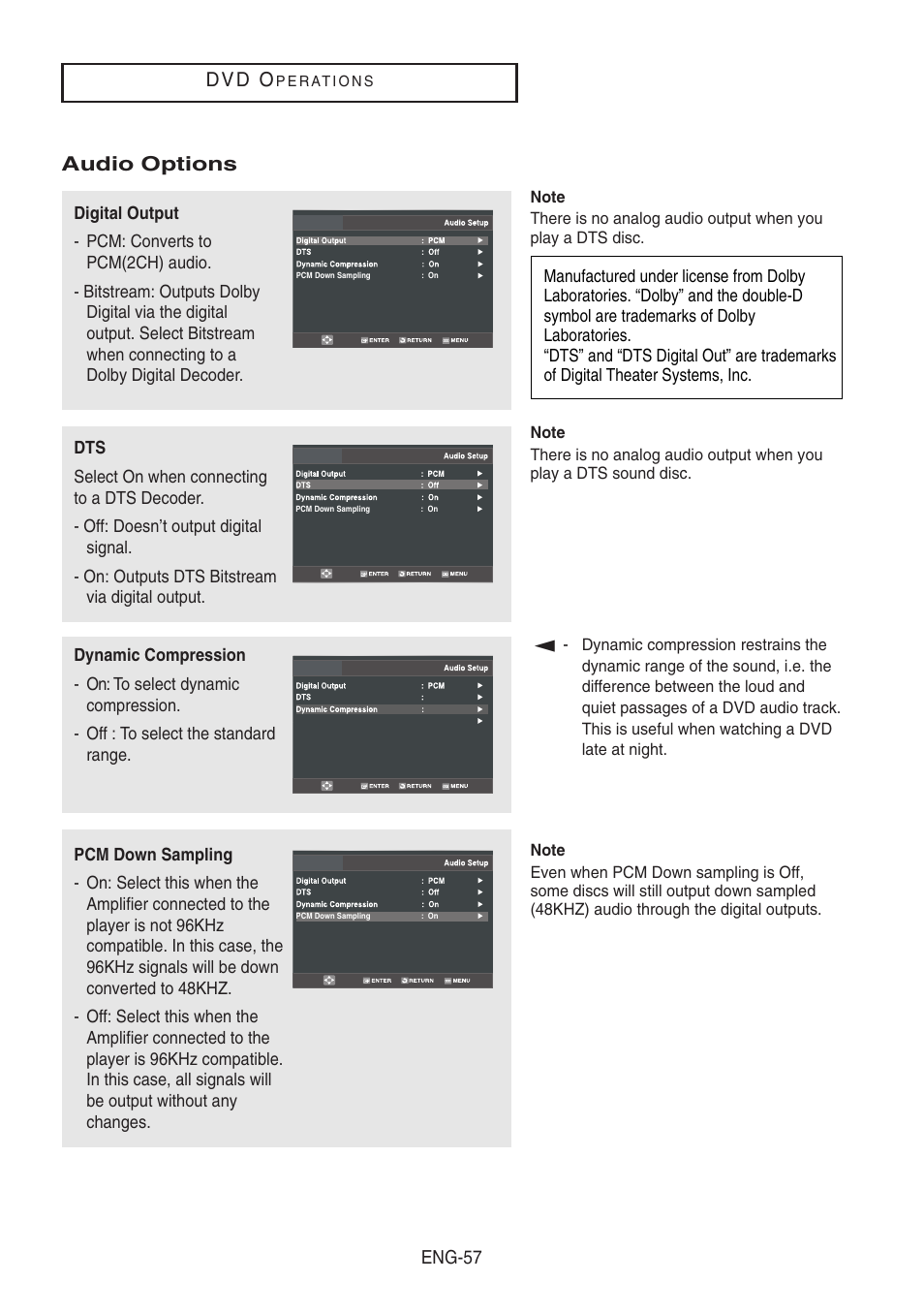 D v d o, Audio options | Samsung DVD-V8500-XAA User Manual | Page 57 / 87