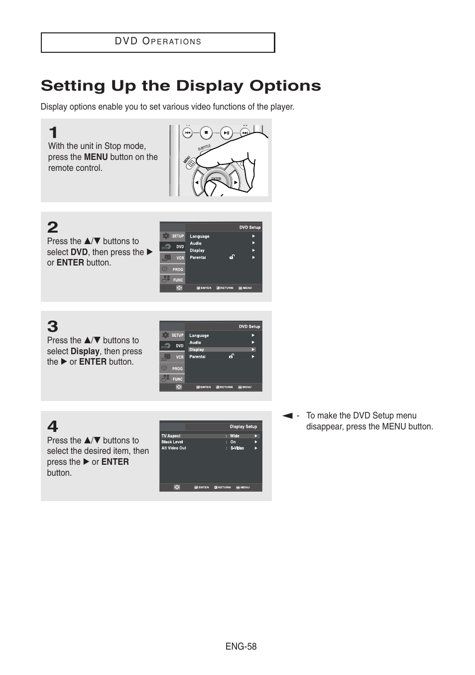 Setting up the display options | Samsung DVD-V8500-XAA User Manual | Page 58 / 87