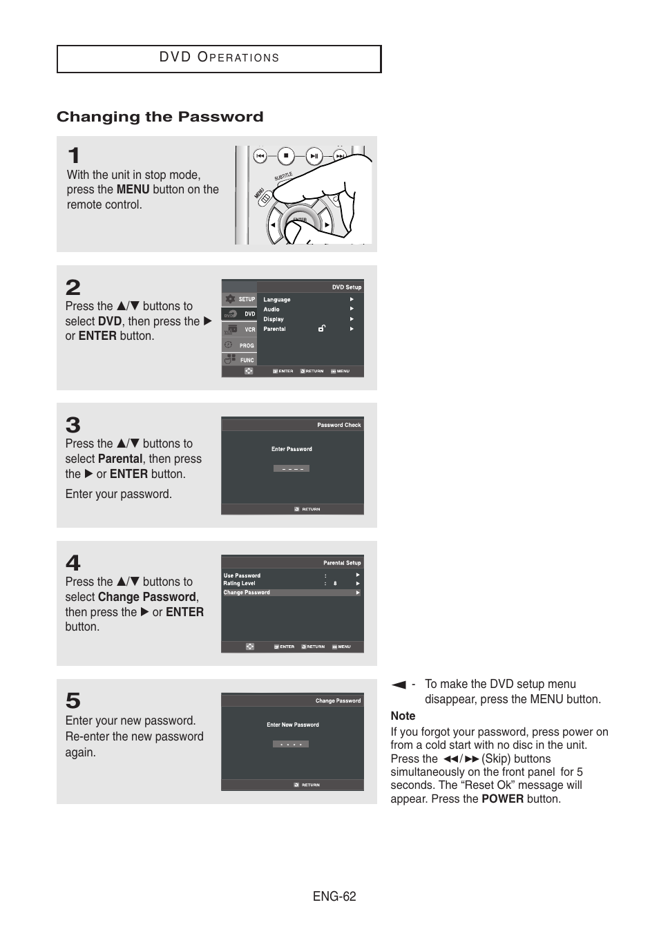 Changing the password | Samsung DVD-V8500-XAA User Manual | Page 62 / 87
