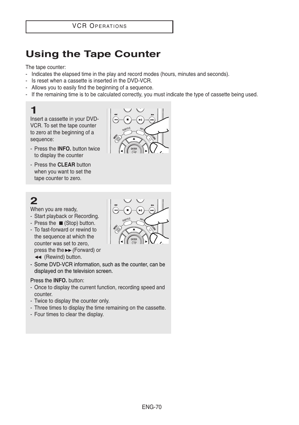 Using the tape counter | Samsung DVD-V8500-XAA User Manual | Page 70 / 87