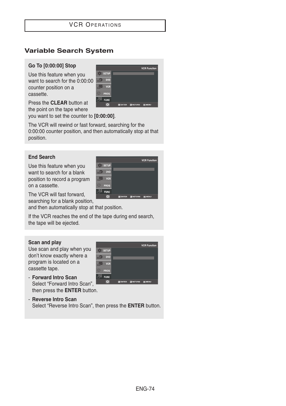 V c r o, Variable search system, Eng-74 | Samsung DVD-V8500-XAA User Manual | Page 74 / 87