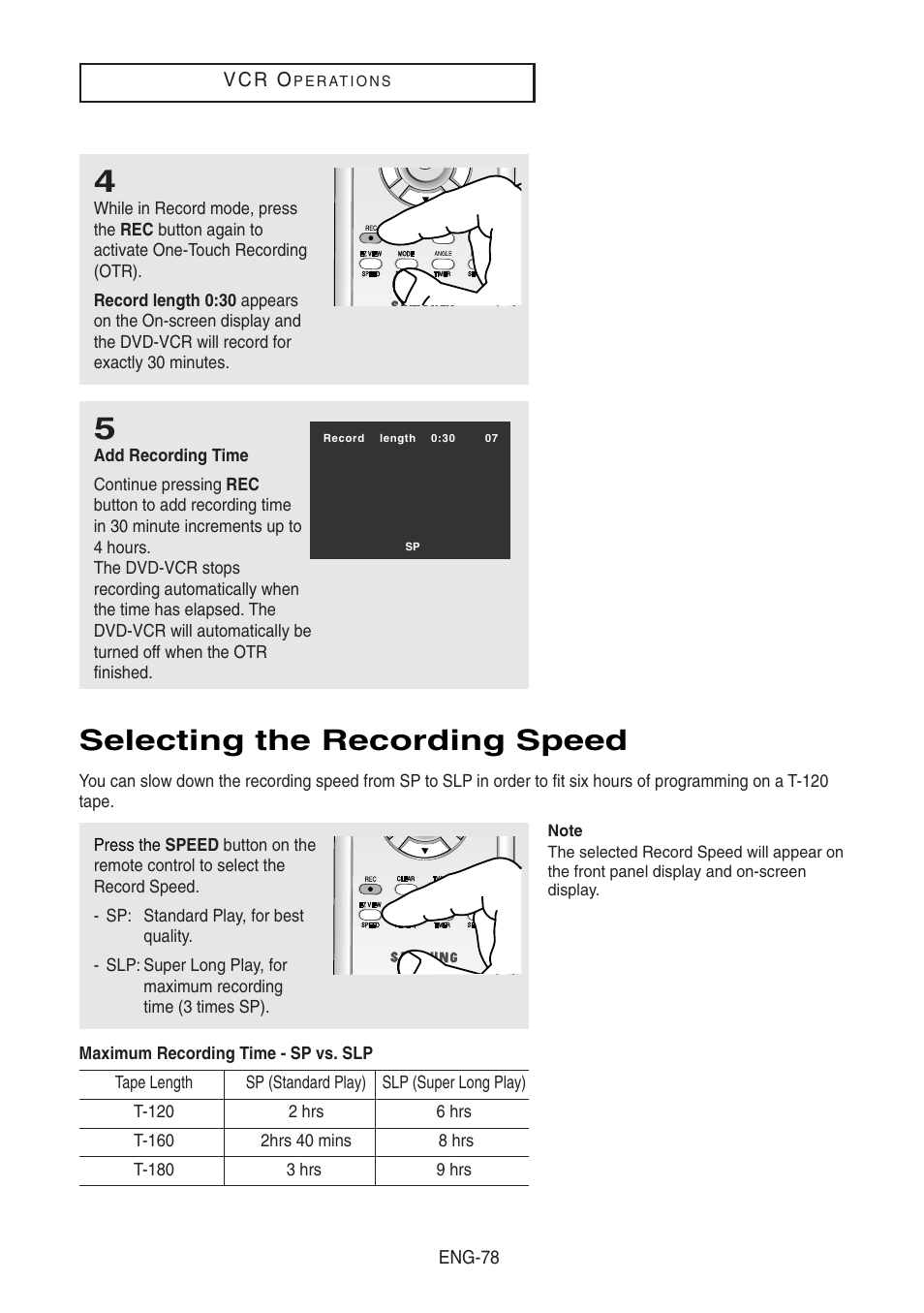 Selecting the recording speed | Samsung DVD-V8500-XAA User Manual | Page 78 / 87