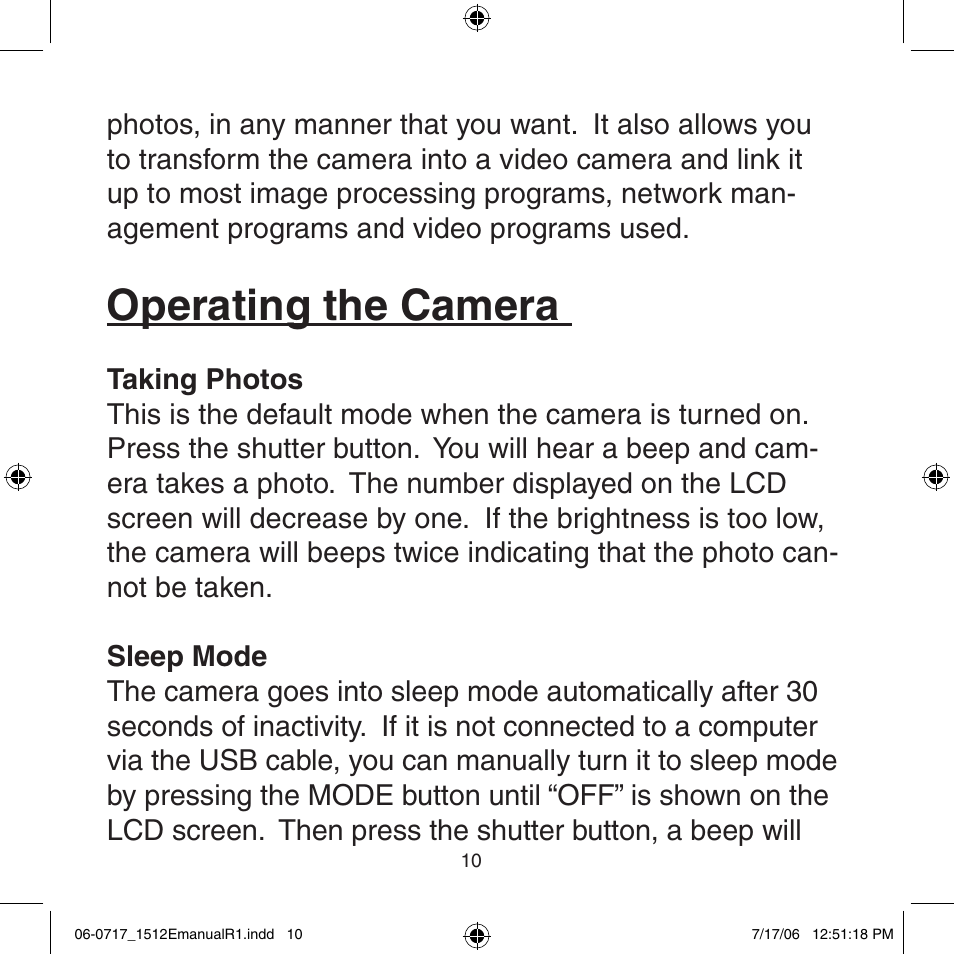 Operating the camera | Argus Camera Argus DC-1512E User Manual | Page 10 / 19