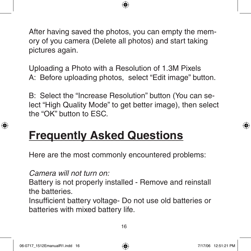 Frequently asked questions | Argus Camera Argus DC-1512E User Manual | Page 16 / 19