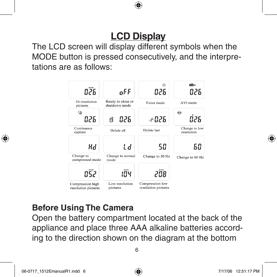 Lcd display | Argus Camera Argus DC-1512E User Manual | Page 6 / 19