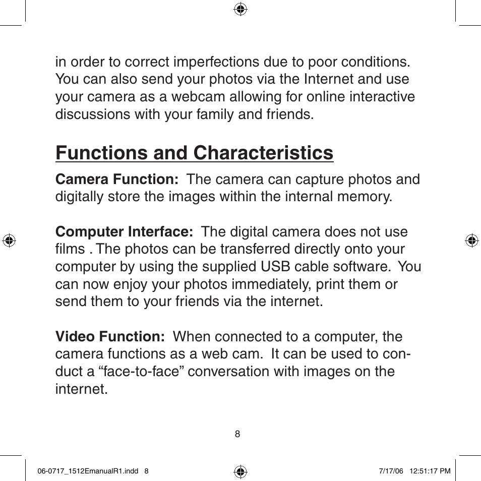 Functions and characteristics | Argus Camera Argus DC-1512E User Manual | Page 8 / 19