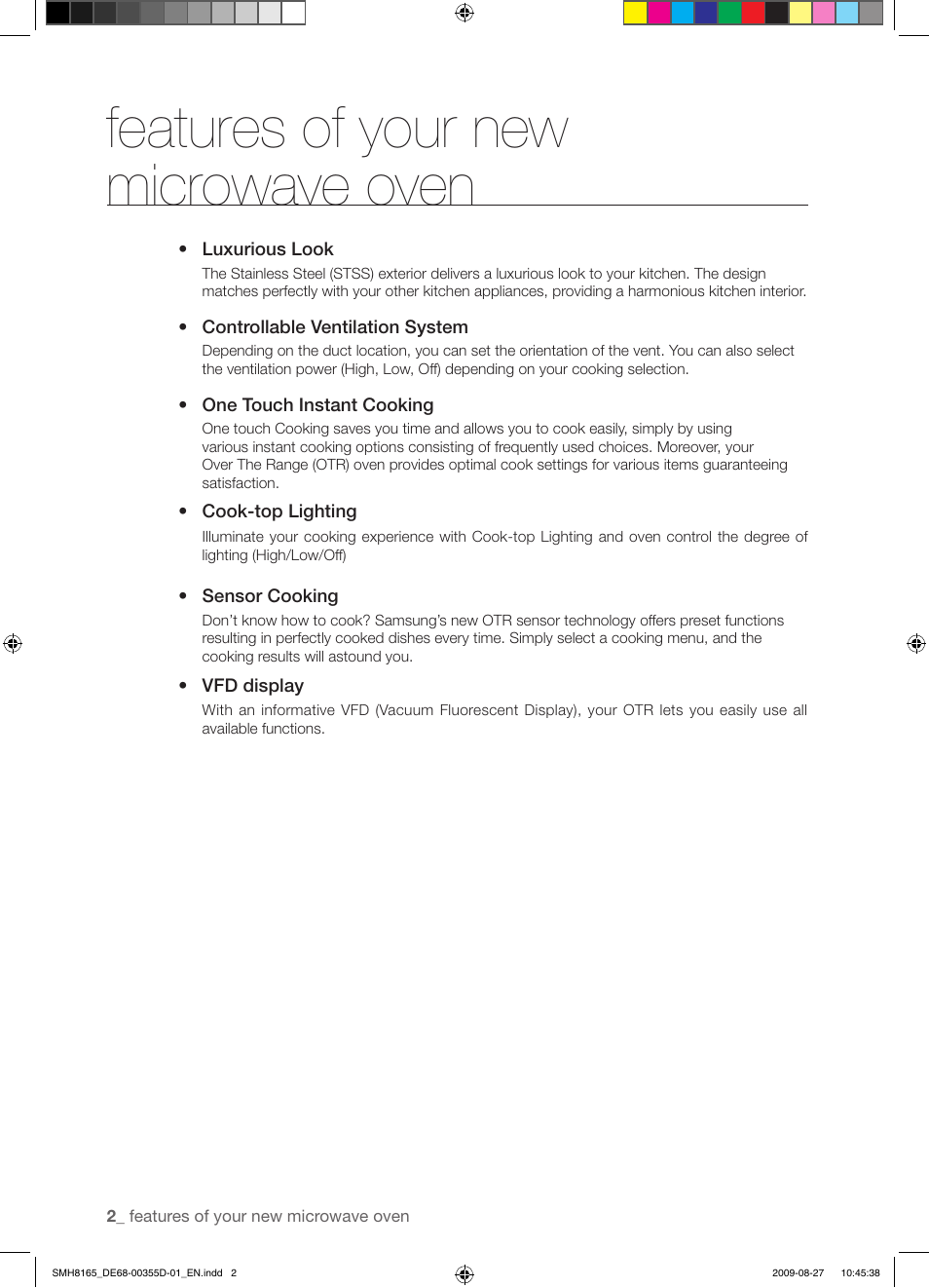 Features of your new microwave oven | Samsung SMH8165B-XAA User Manual | Page 2 / 44