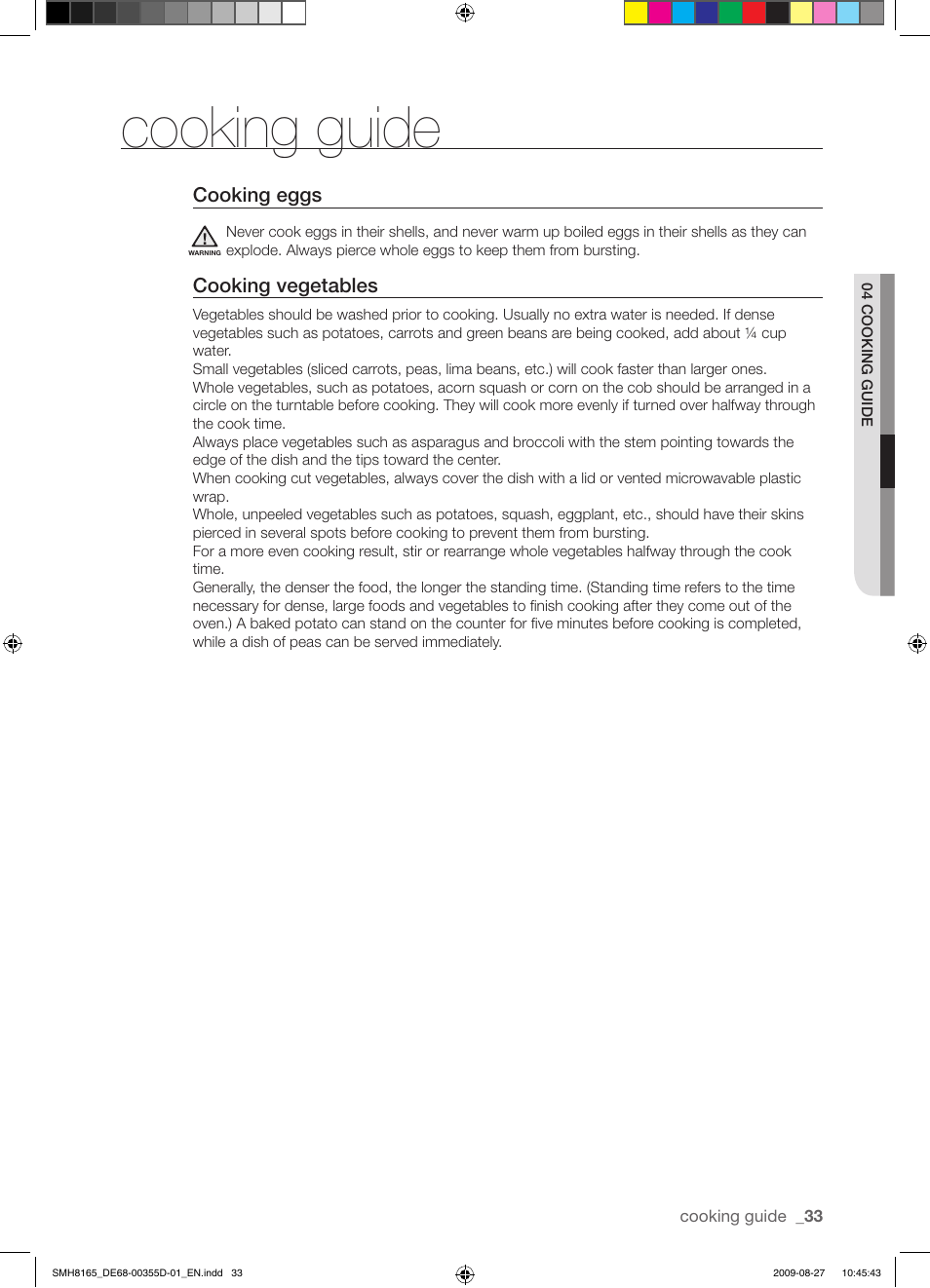 Cooking guide | Samsung SMH8165B-XAA User Manual | Page 33 / 44