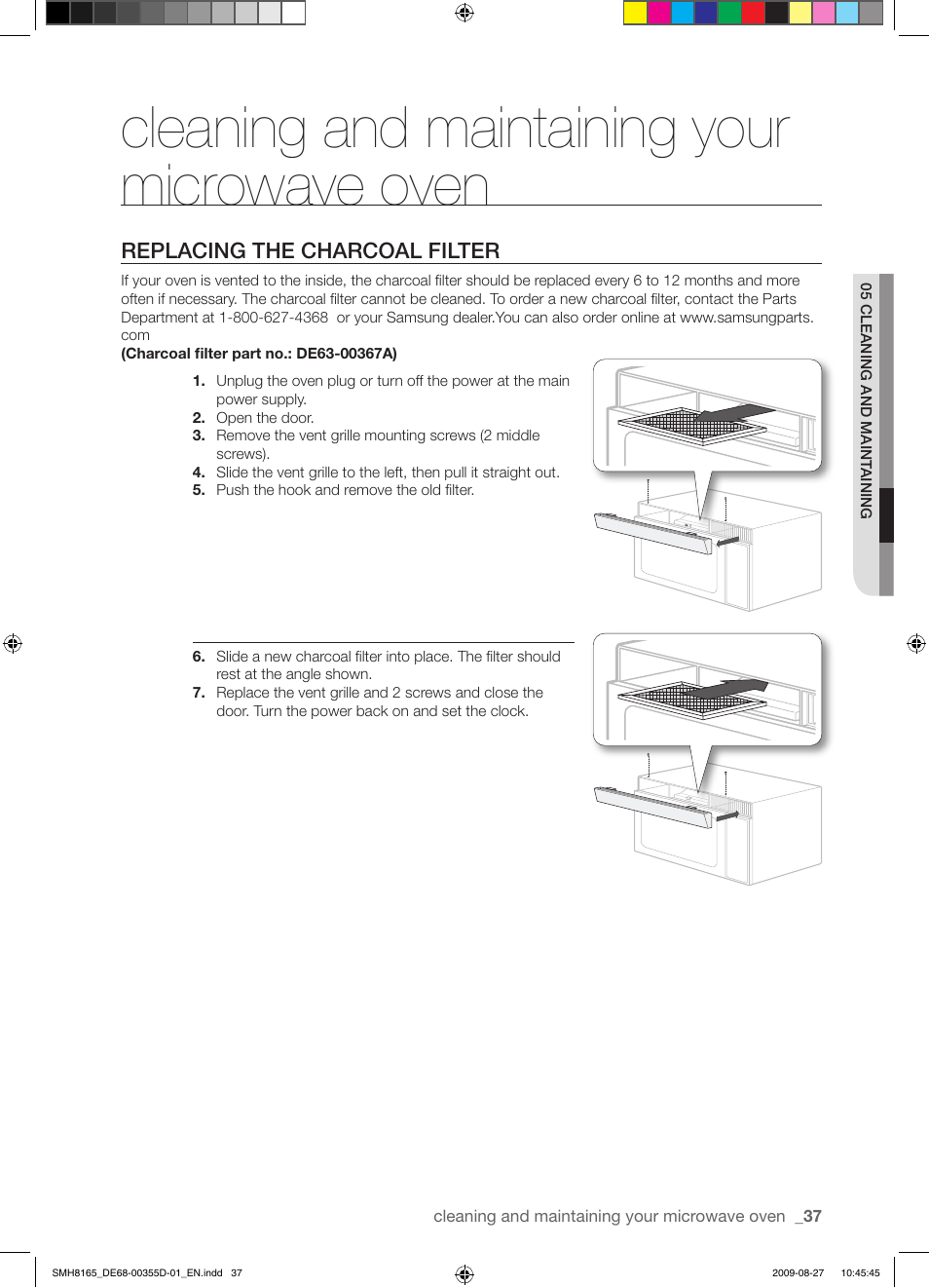 Cleaning and maintaining your microwave oven | Samsung SMH8165B-XAA User Manual | Page 37 / 44