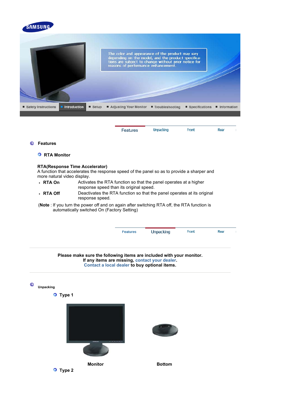 Introduction, Features, Unpacking | Samsung LS19HAWKBQ-XAA User Manual | Page 10 / 67