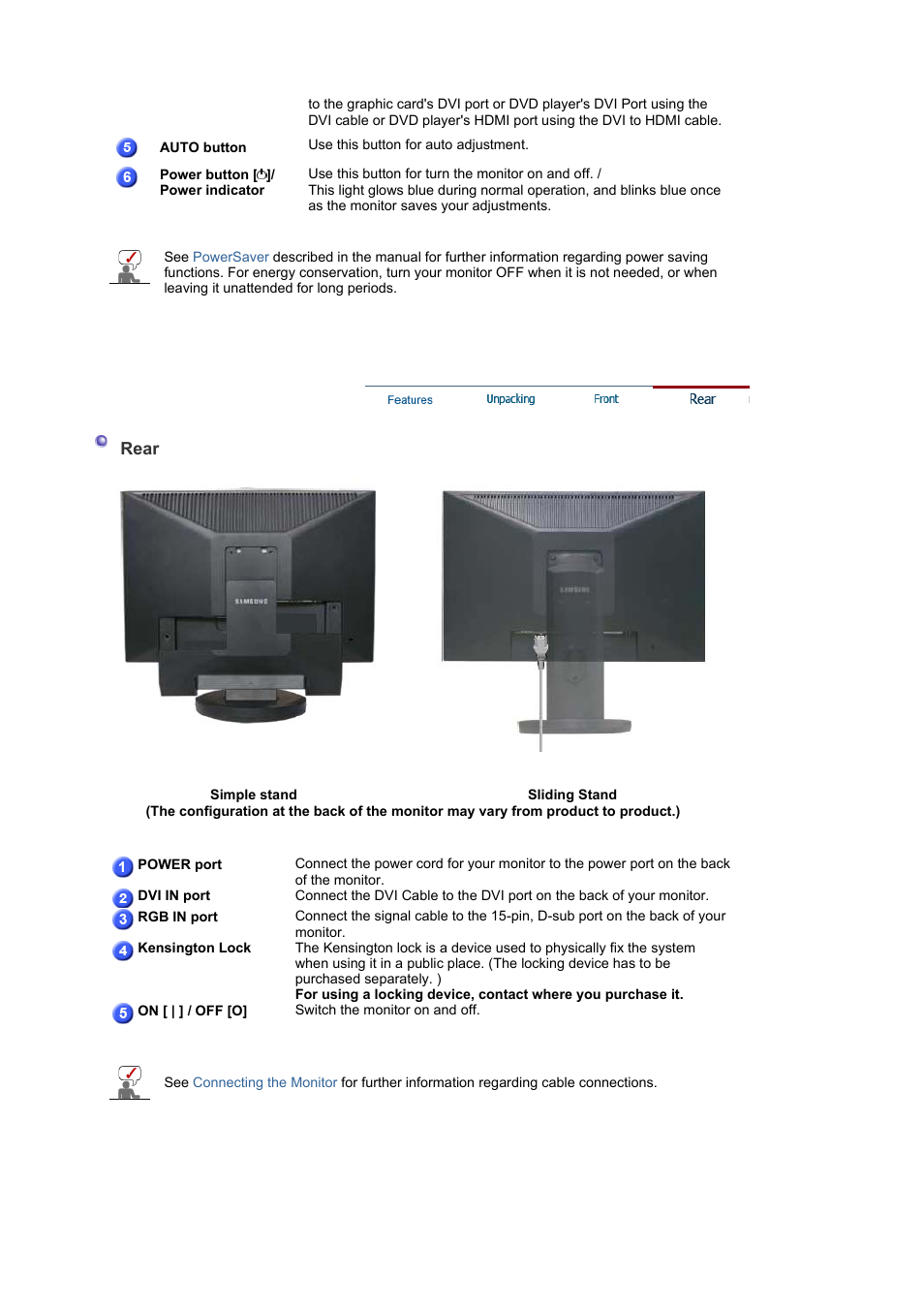 Rear | Samsung LS19HAWKBQ-XAA User Manual | Page 13 / 67