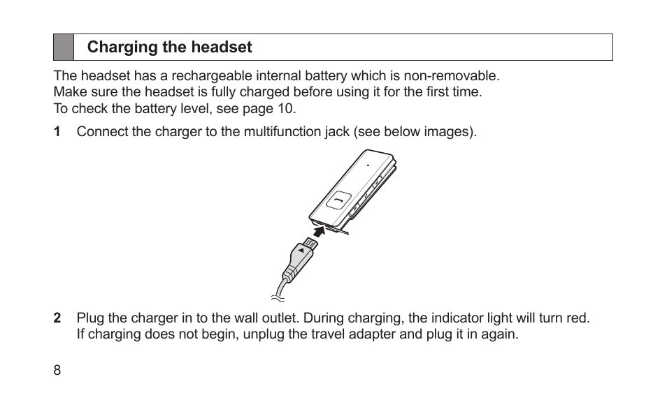 Charging the headset | Samsung BHS3000NBACSTA User Manual | Page 10 / 92