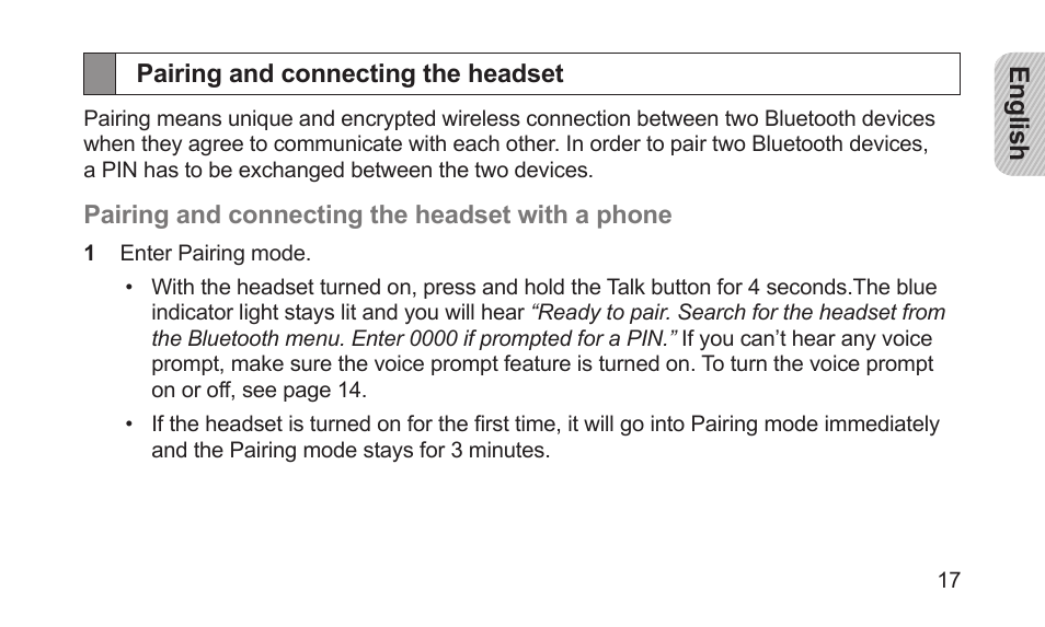 Pairing and connecting the headset | Samsung BHS3000NBACSTA User Manual | Page 19 / 92