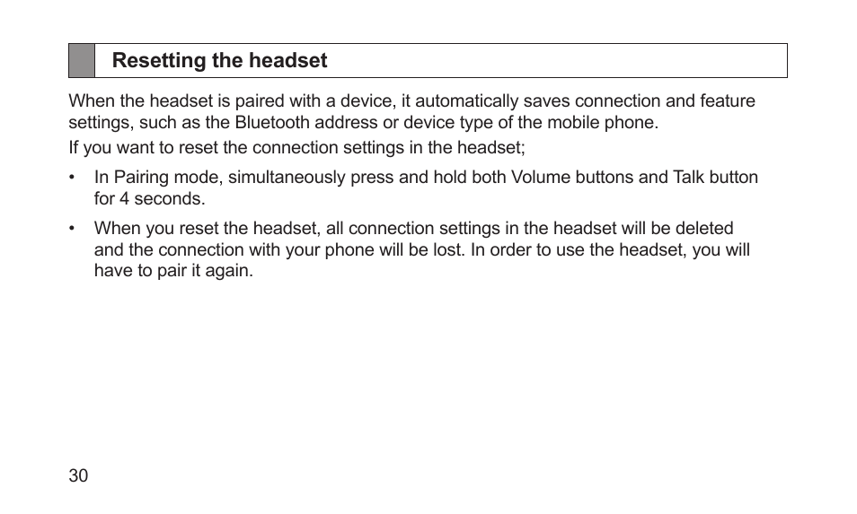 Resetting the headset | Samsung BHS3000NBACSTA User Manual | Page 32 / 92