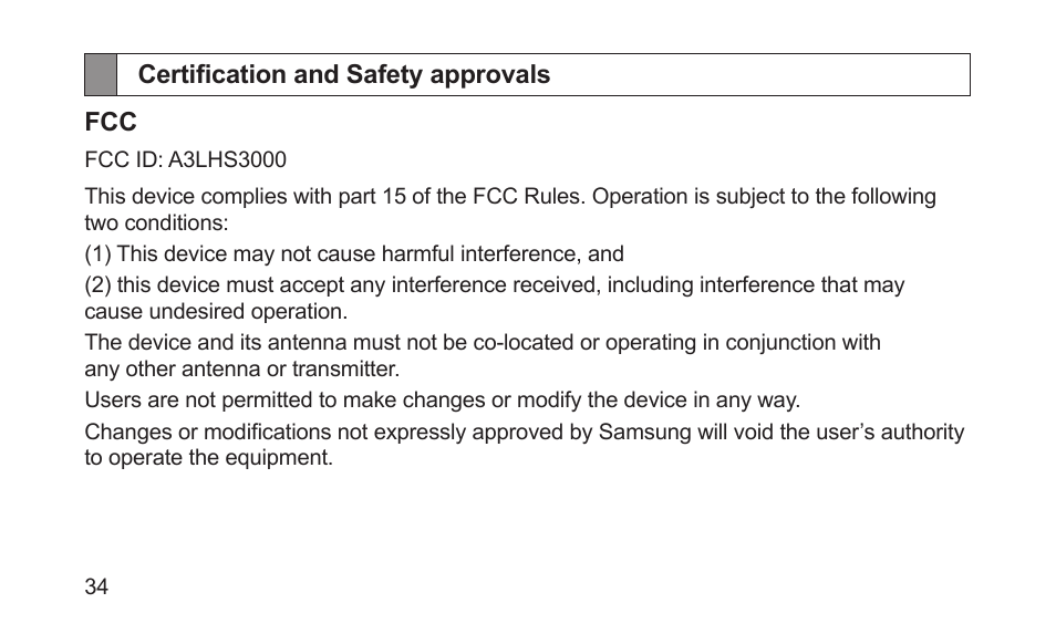 Certification and safety approvals | Samsung BHS3000NBACSTA User Manual | Page 36 / 92