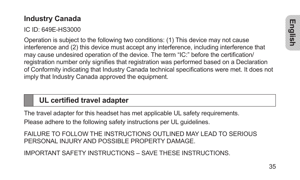 Ul certified travel adapter | Samsung BHS3000NBACSTA User Manual | Page 37 / 92