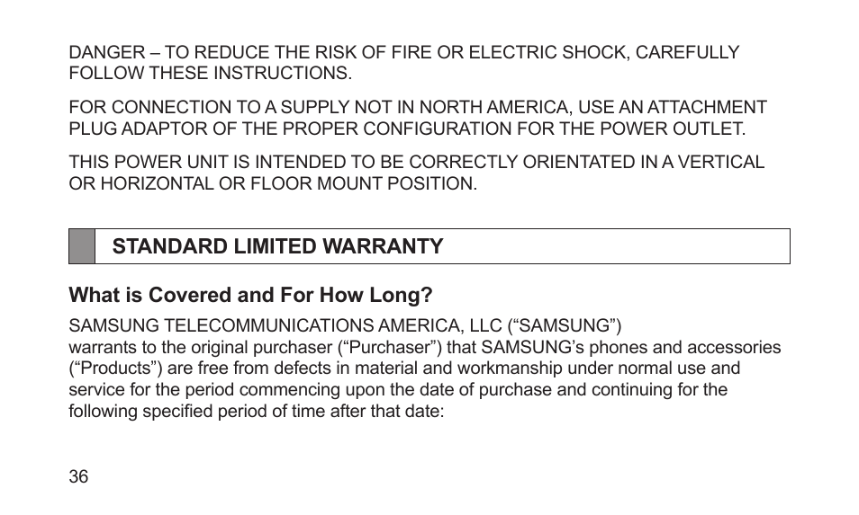 Standard limited warranty | Samsung BHS3000NBACSTA User Manual | Page 38 / 92