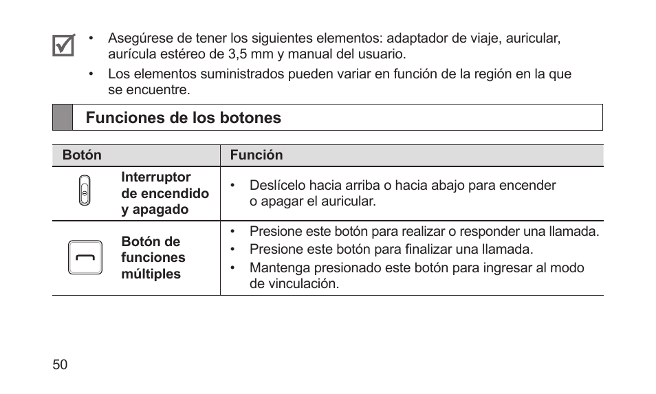 Funciones de los botones | Samsung BHS3000NBACSTA User Manual | Page 52 / 92